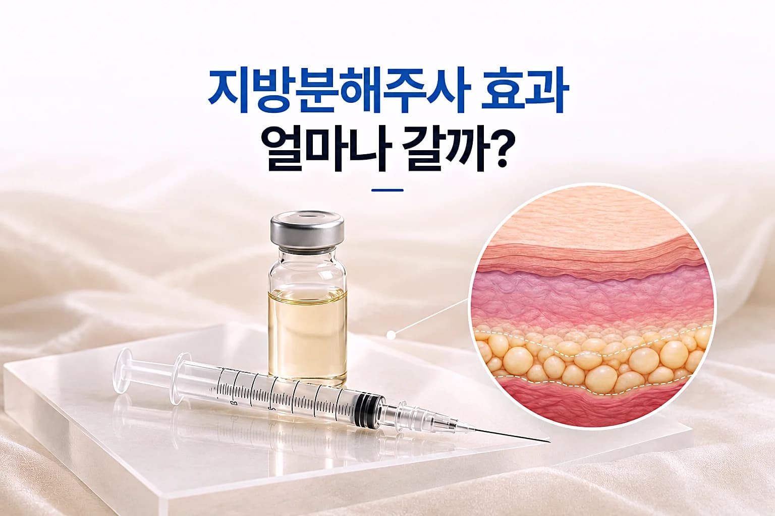 바이알과 주사기, 지방층 단면 확대 컷을 함께 담은 지방분해주사 효과 지속 썸네일